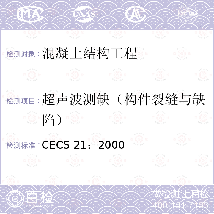 超声波测缺（构件裂缝与缺陷） CECS 21:2000  CECS 21：2000