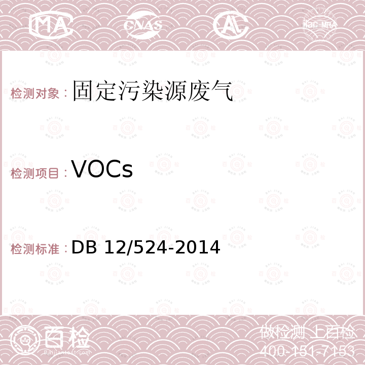VOCs DB12/ 524-2014 工业企业挥发性有机物排放控制标准