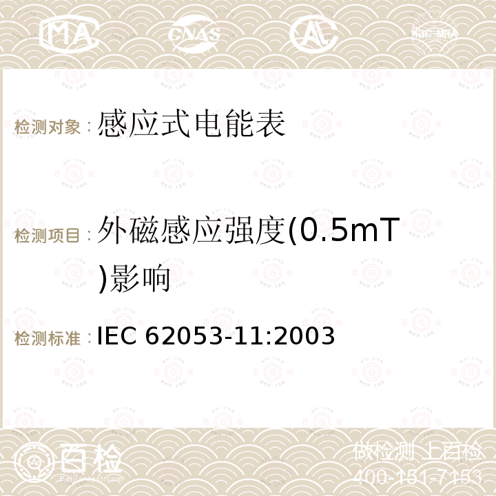 外磁感应强度(0.5mT)影响 外磁感应强度(0.5mT)影响 IEC 62053-11:2003