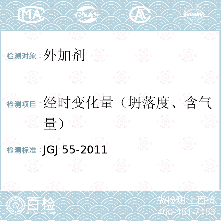 经时变化量（坍落度、含气量） JGJ 55-2011 普通混凝土配合比设计规程(附条文说明)