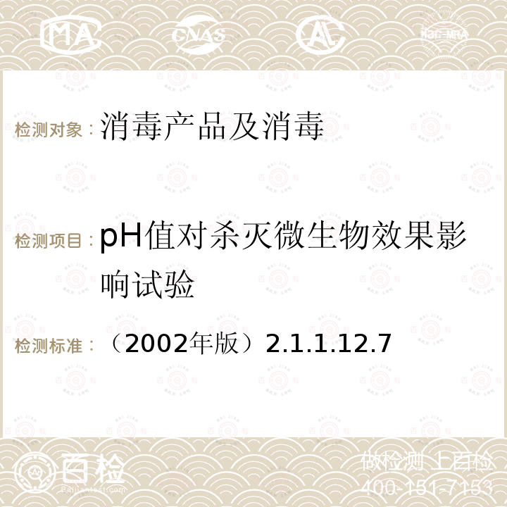 pH值对杀灭微生物效果影响试验 pH值对杀灭微生物效果影响试验 （2002年版）2.1.1.12.7