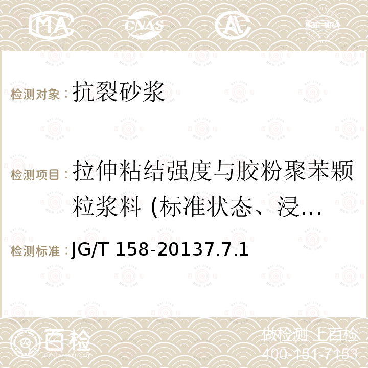 拉伸粘结强度与胶粉聚苯颗粒浆料 (标准状态、浸水处理) JG/T 158-2013 胶粉聚苯颗粒外墙外保温系统材料