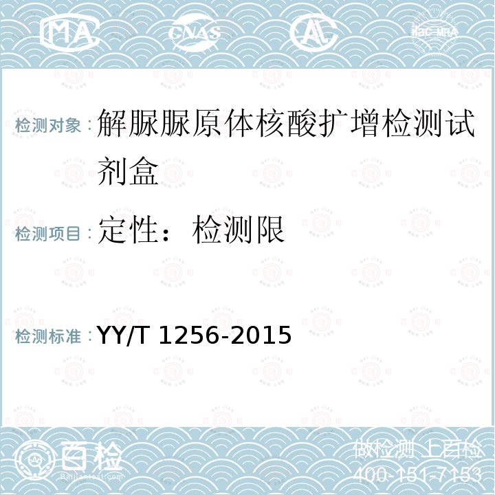 定性：检测限 YY/T 1256-2015 解脲脲原体核酸扩增检测试剂盒