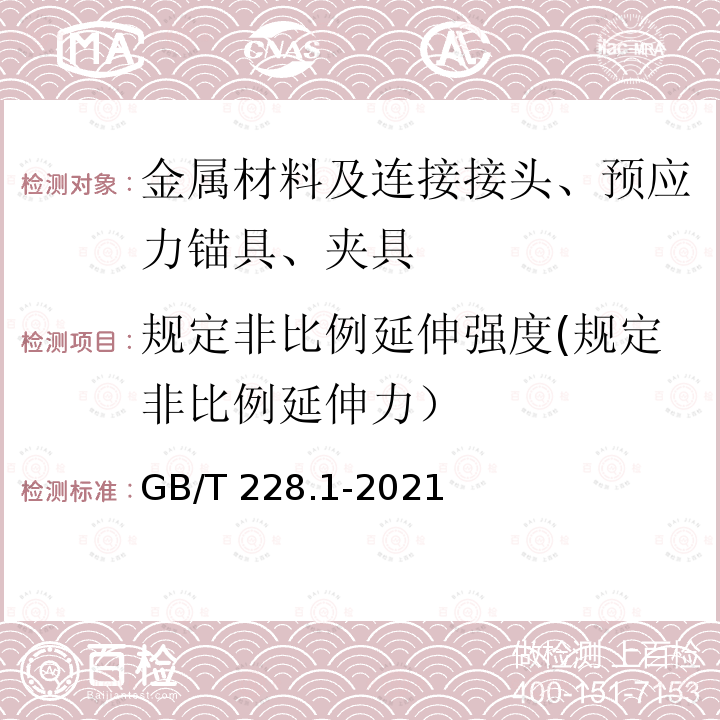 规定非比例延伸强度(规定非比例延伸力） GB/T 228.1-2021 金属材料 拉伸试验 第1部分:室温试验方法