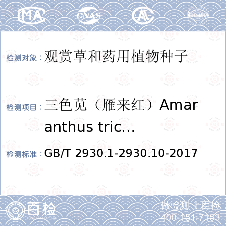 三色苋（雁来红）Amaranthus tricolor GB/T 2930.1-2930  .10-2017