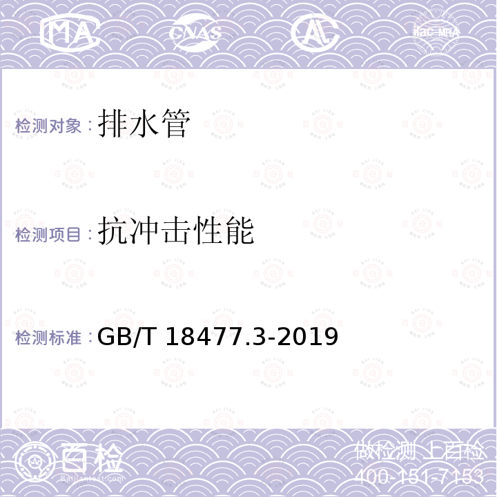 抗冲击性能 GB/T 18477.3-2019 埋地排水用硬聚氯乙烯（PVC-U）结构壁管道系统 第3部分：轴向中空壁管材