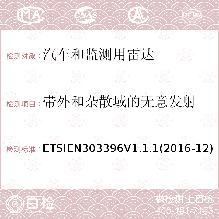 带外和杂散域的无意发射 EN 303396V 1.1.1  ETSIEN303396V1.1.1(2016-12)