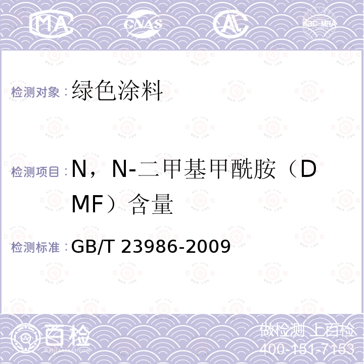 N，N-二甲基甲酰胺（DMF）含量 GB/T 23986-2009 色漆和清漆 挥发性有机化合物(VOC)含量的测定 气相色谱法