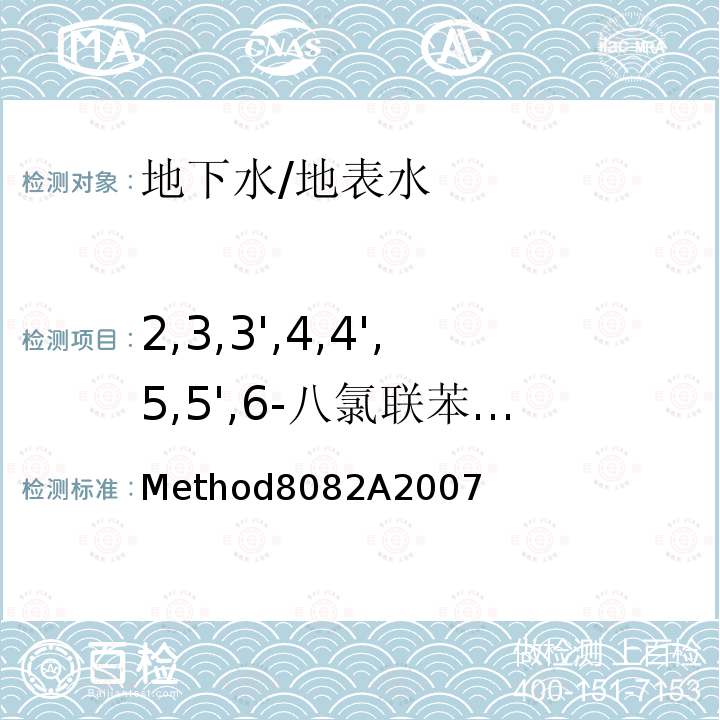 2,3,3',4,4',5,5',6-八氯联苯（PCB205） Method8082A2007  