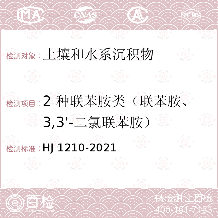 2 种联苯胺类（联苯胺、3,3'-二氯联苯胺） HJ 1210-2021 土壤和沉积物 13种苯胺类和2种联苯胺类化合物的测定 液相色谱-三重四极杆质谱法