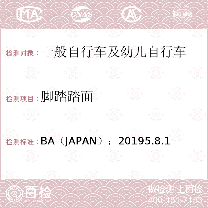 脚踏踏面 BA（JAPAN）：20195.8.1  