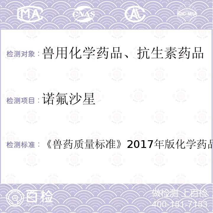 诺氟沙星 兽药质量标准  《》2017年版化学药品卷第266页