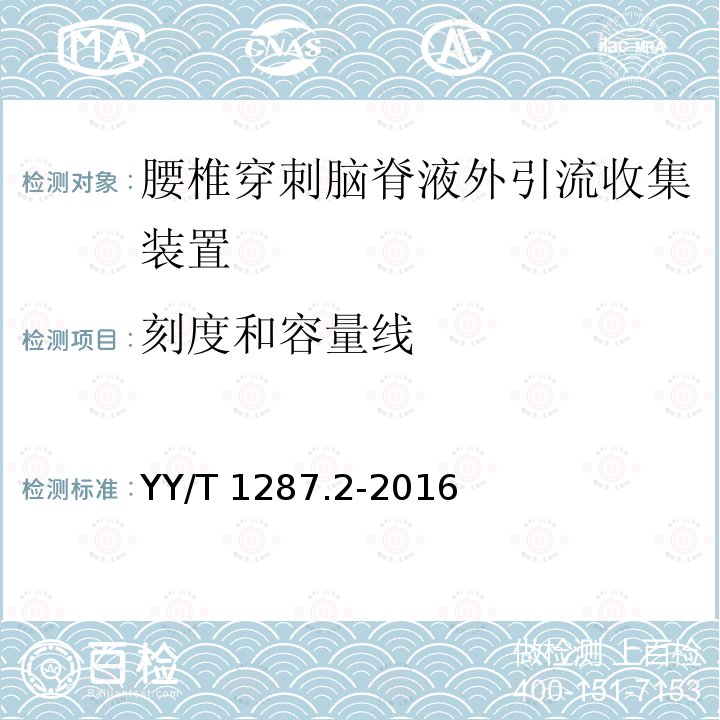 刻度和容量线 YY/T 1287.2-2016 颅脑外引流系统 第2部分:腰椎穿刺 脑脊液外引流收集装置