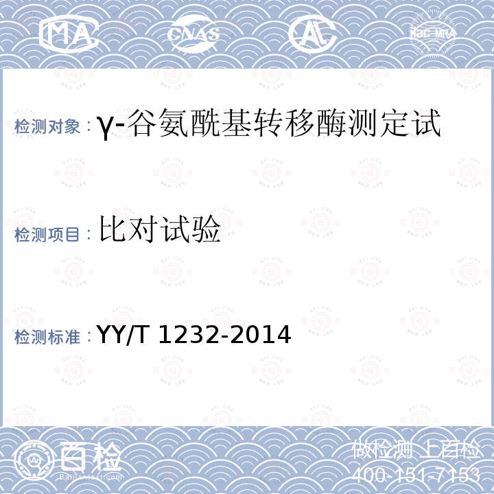 比对试验 YY/T 1232-2014 γ-谷氨酰基转移酶测定试剂(盒)(GPNA底物法)