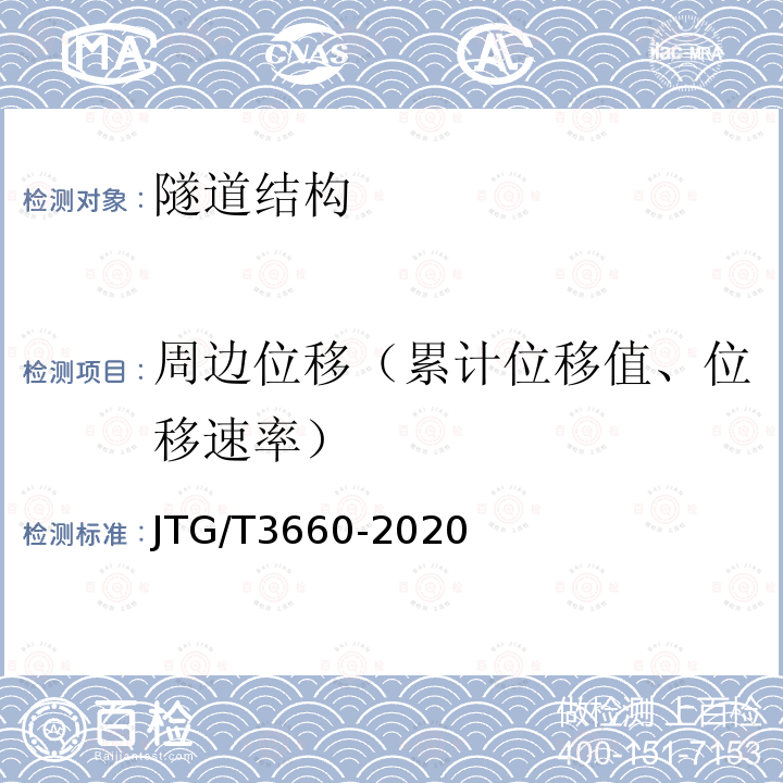 周边位移（累计位移值、位移速率） JTG/T 3660-2020 公路隧道施工技术规范