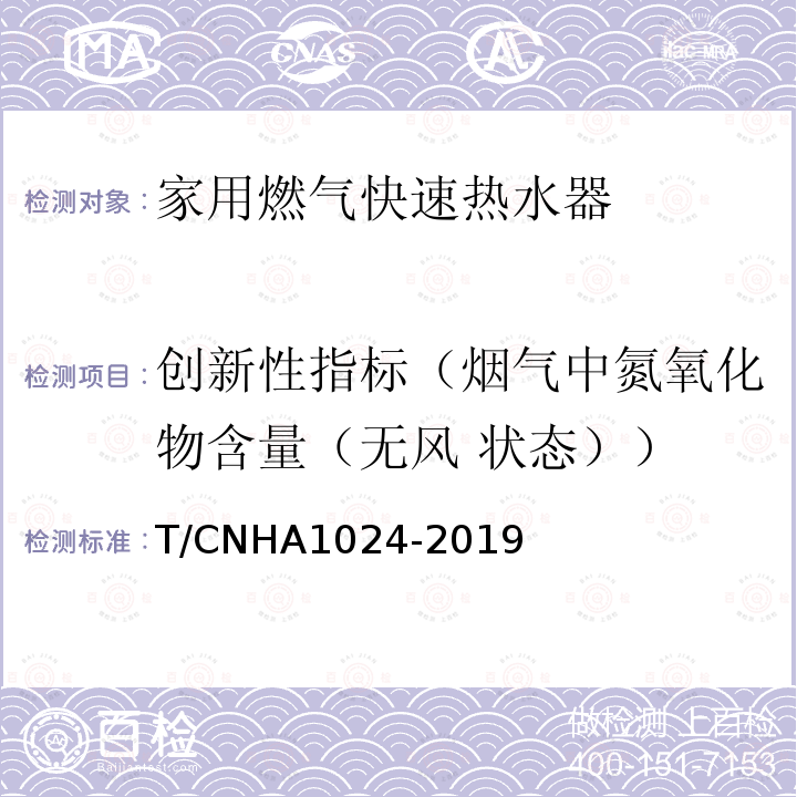创新性指标（烟气中氮氧化物含量（无风 状态）） 创新性指标（烟气中氮氧化物含量（无风 状态）） T/CNHA1024-2019