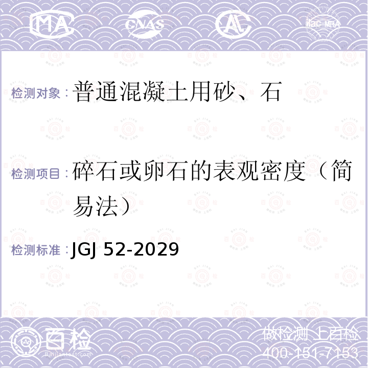 碎石或卵石的表观密度（简易法） JGJ 52-2029  