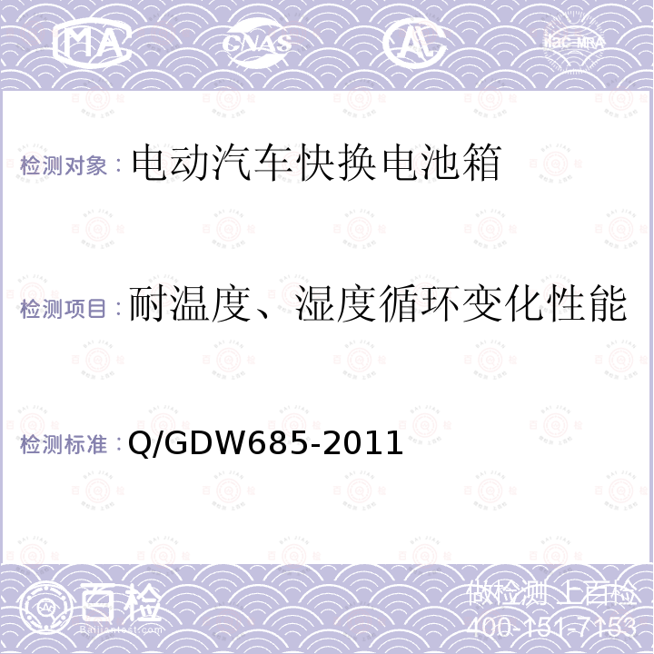 耐温度、湿度循环变化性能 Q/GDW 685-2011  Q/GDW685-2011