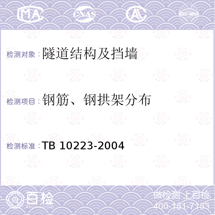 钢筋、钢拱架分布 TB 10223-2004 铁路隧道衬砌质量无损检测规程(附条文说明)