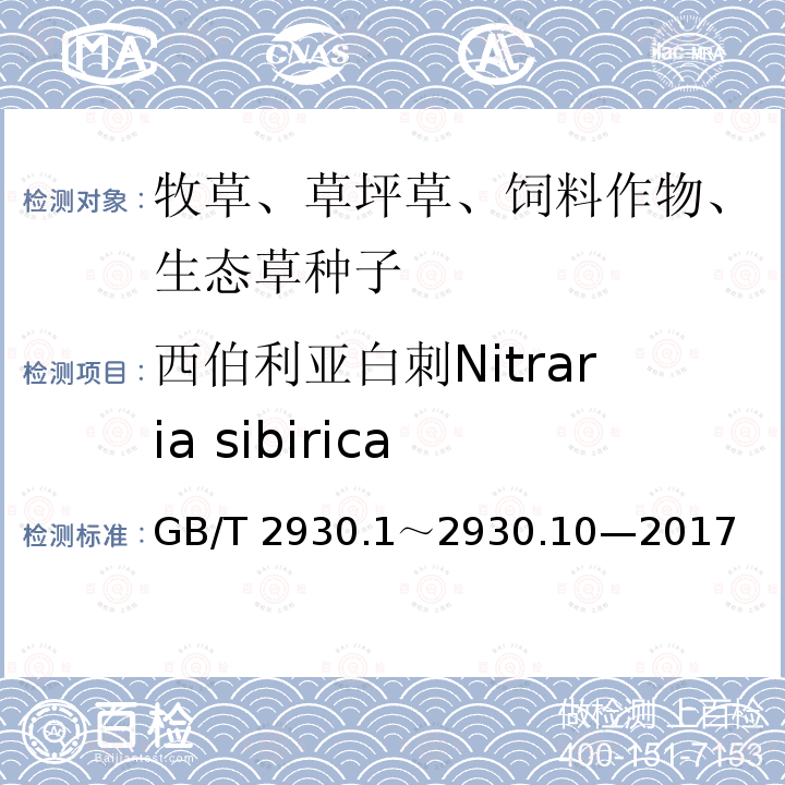 西伯利亚白刺Nitraria sibirica GB/T 2930  .1～2930.10—2017