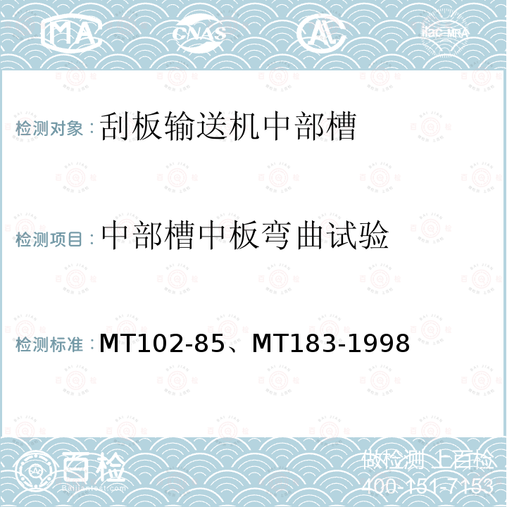 中部槽中板弯曲试验 MT 183-1998  MT102-85、MT183-1998