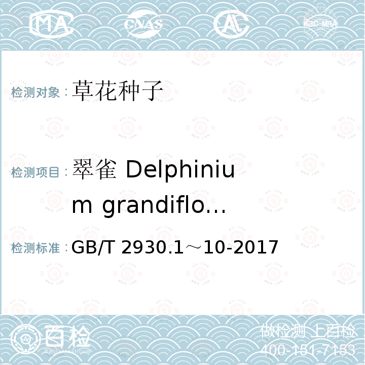 翠雀 Delphinium grandiflorum 翠雀 Delphinium grandiflorum GB/T 2930.1～10-2017