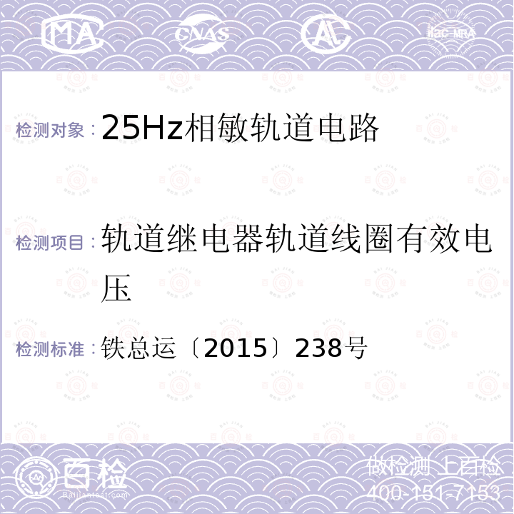 轨道继电器轨道线圈有效电压 铁总运〔2015〕238号  