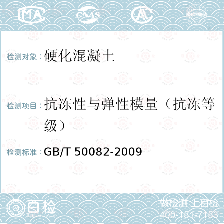 抗冻性与弹性模量（抗冻等级） GB/T 50082-2009 普通混凝土长期性能和耐久性能试验方法标准(附条文说明)