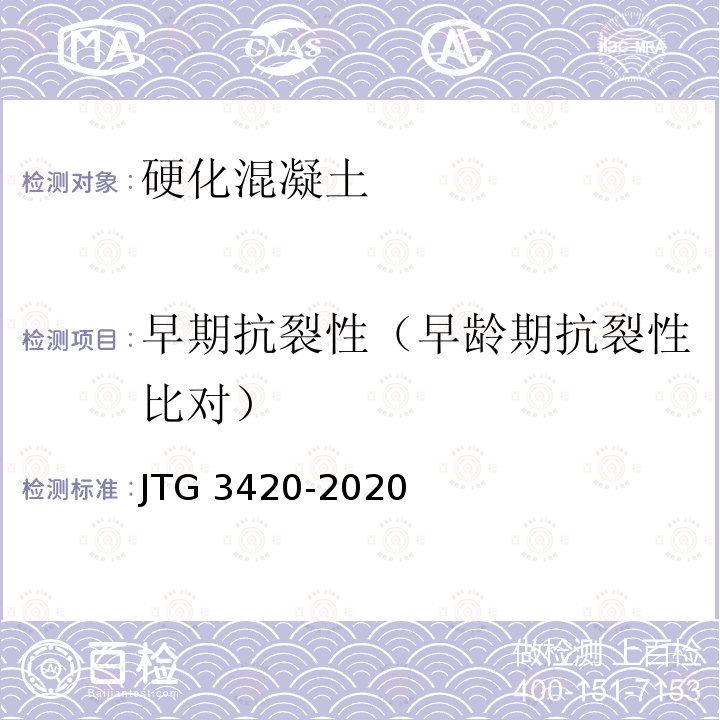早期抗裂性（早龄期抗裂性比对） JTG 3420-2020 公路工程水泥及水泥混凝土试验规程