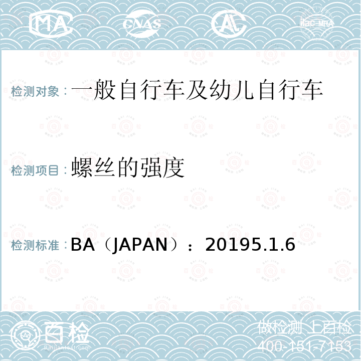 螺丝的强度 BA（JAPAN）：20195.1.6  