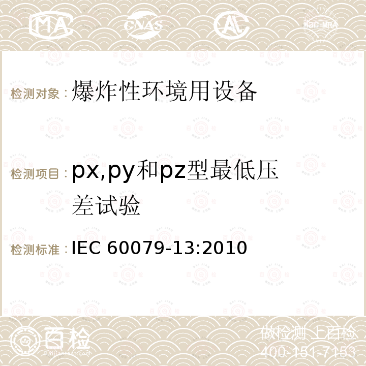 px,py和pz型最低压差试验 px,py和pz型最低压差试验 IEC 60079-13:2010