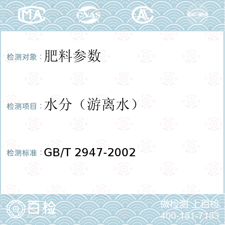 水分（游离水） GB/T 2947-2002 尿素、硝酸铵中游离水含量的测定 卡尔·费休法