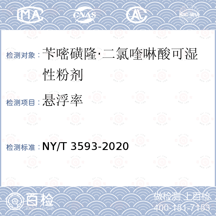 悬浮率 NY/T 3593-2020 苄嘧磺隆·二氯喹啉酸可湿性粉剂