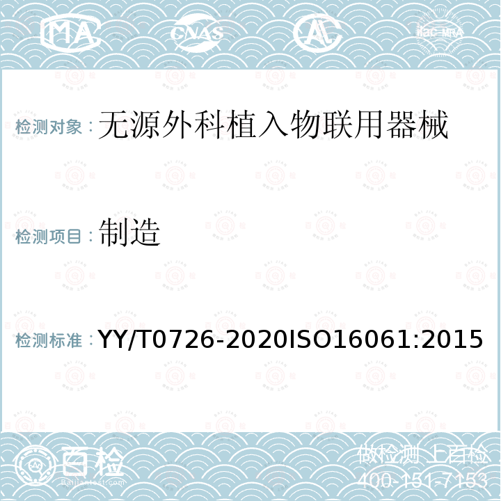 制造 制造 YY/T0726-2020ISO16061:2015