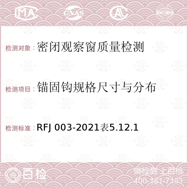锚固钩规格尺寸与分布 RFJ 003-2021  表5.12.1
