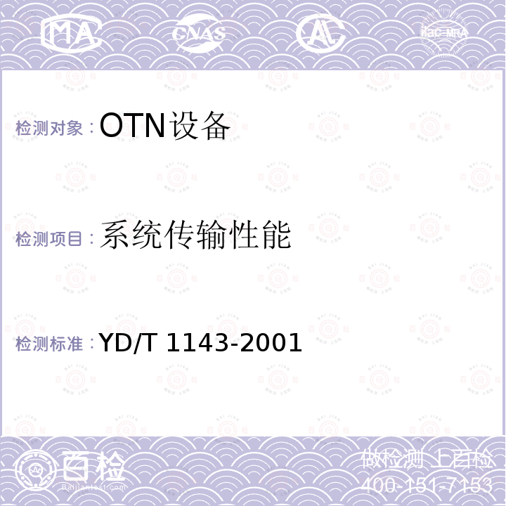 系统传输性能 YD/T 1143-2001 光波分复用系统(WDM)技术要求-16×10Gb/s、32×10Gb/s部分