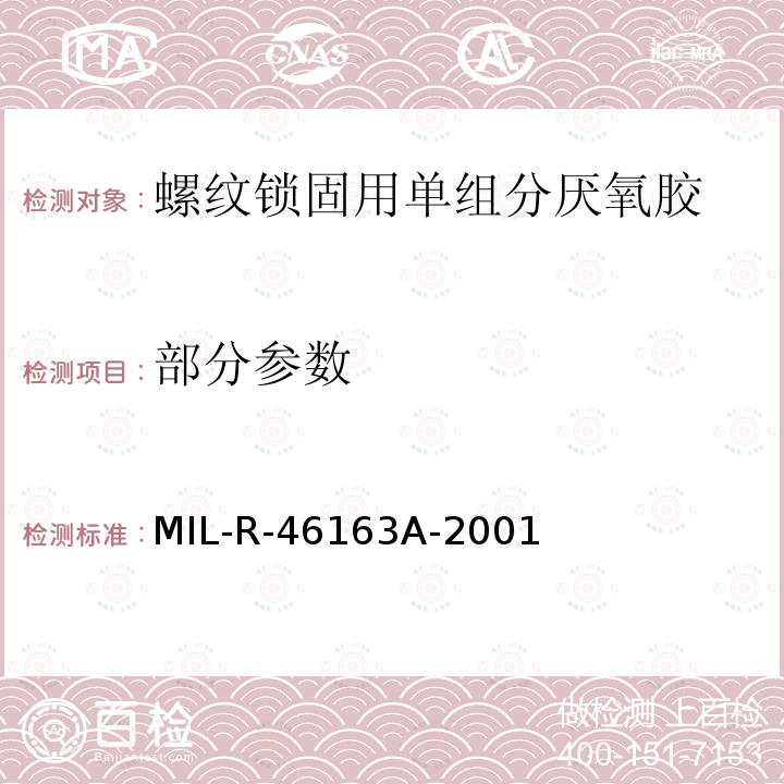 部分参数 MIL-R-46163A-2001  