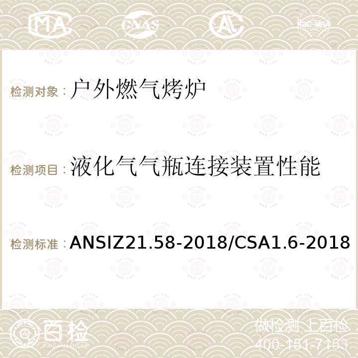 液化气气瓶连接装置性能 ANSIZ 21.58-20  ANSIZ21.58-2018/CSA1.6-2018