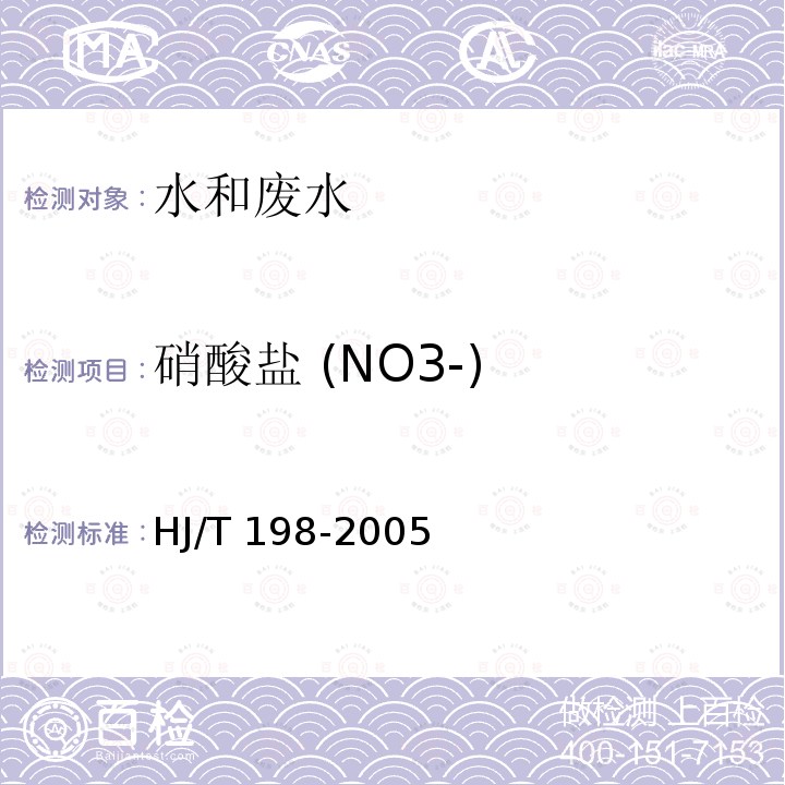 硝酸盐 (NO3-) HJ/T 198-2005 水质 硝酸盐氮的测定 气相分子吸收光谱法