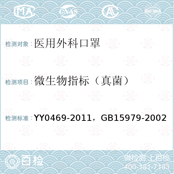 微生物指标（真菌） YY 0469-2011 医用外科口罩