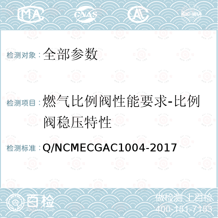 燃气比例阀性能要求-比例阀稳压特性 燃气比例阀性能要求-比例阀稳压特性 Q/NCMECGAC1004-2017