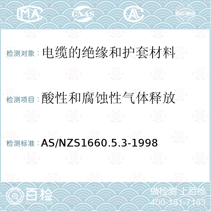酸性和腐蚀性气体释放 酸性和腐蚀性气体释放 AS/NZS1660.5.3-1998