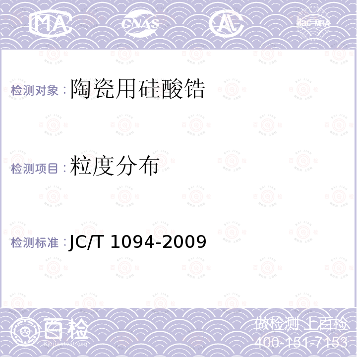 粒度分布 JC/T 1094-2009 陶瓷用硅酸锆