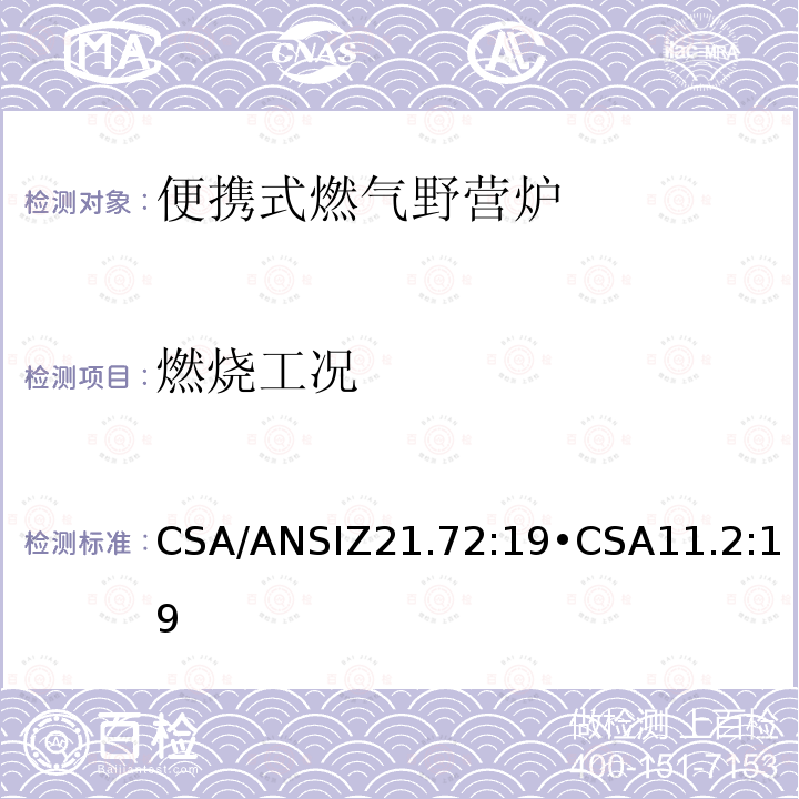 燃烧工况 CSA/ANSIZ 21.72  CSA/ANSIZ21.72:19•CSA11.2:19