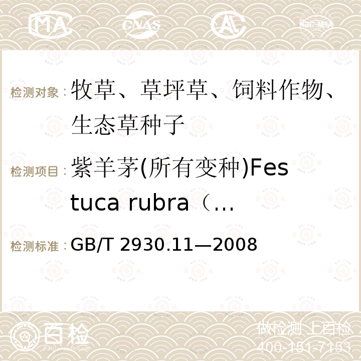 紫羊茅(所有变种)Festuca rubra（all vars.） GB/T 2930.11-2008 草种子检验规程 检验报告