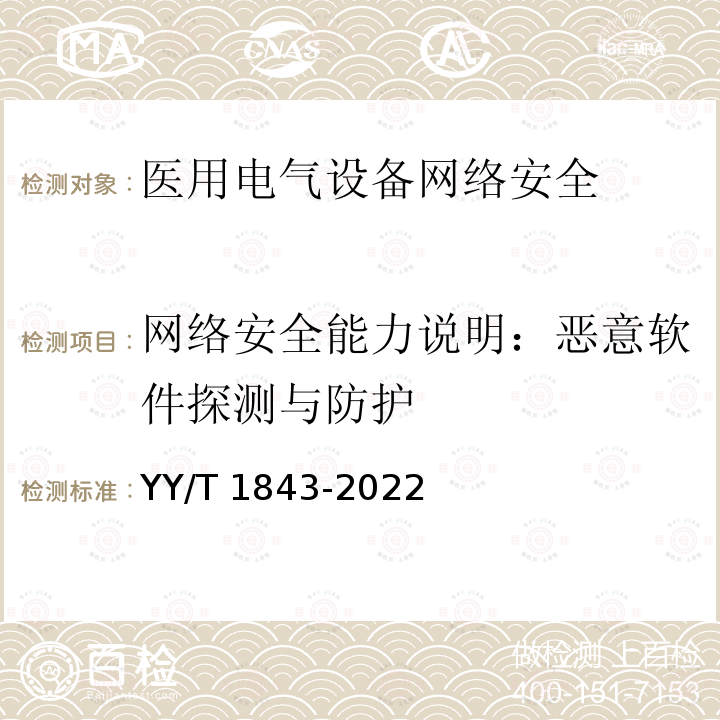 网络安全能力说明：恶意软件探测与防护 网络安全能力说明：恶意软件探测与防护 YY/T 1843-2022