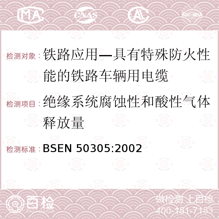 绝缘系统腐蚀性和酸性气体释放量 BSEN 50305:2002  
