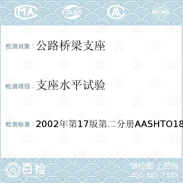 支座水平试验 2002年第17版第二分册AASHTO18.7.2.9  