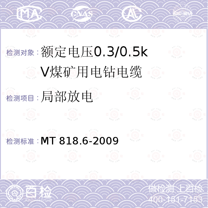 局部放电 MT/T 818.6-2009 【强改推】煤矿用电缆 第6部分:额定电压8.7/10kV及以下移动金属屏蔽监视型软电缆