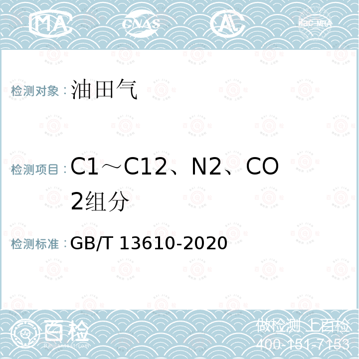 C1～C12、N2、CO2组分 GB/T 13610-2020 天然气的组成分析 气相色谱法